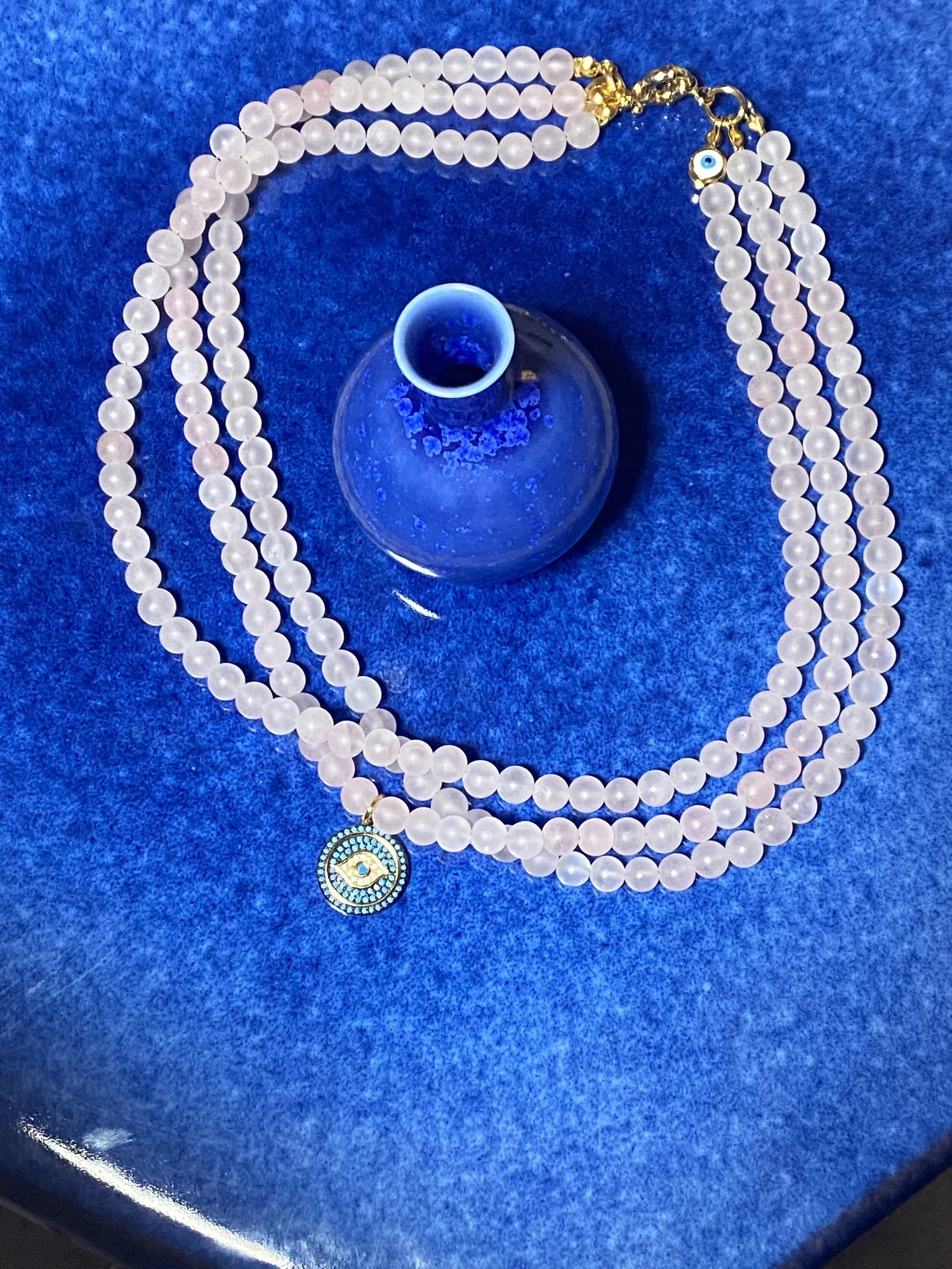 TOTEM Triple Strand Rose Quartz Necklace with or without